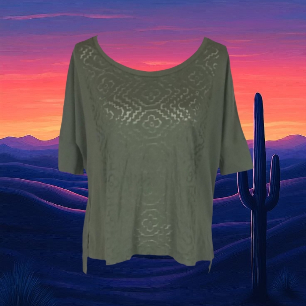Old Navy Semi-Sheer Aztec Southwestern Pattern Jersey Tee T-Shirt Olive Green SP